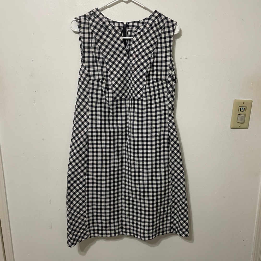 Talbots Petites Womens Black White Gingham Check Sleeveless Shift Dress 14P